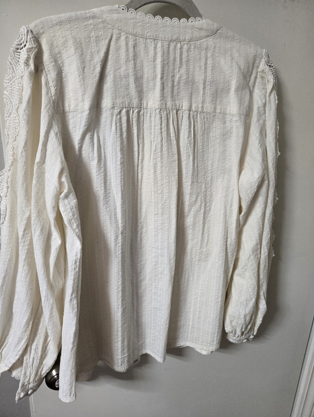 Chico's Cream Lace-Trim Button Front Peasant Blouse - Picture 7 of 7